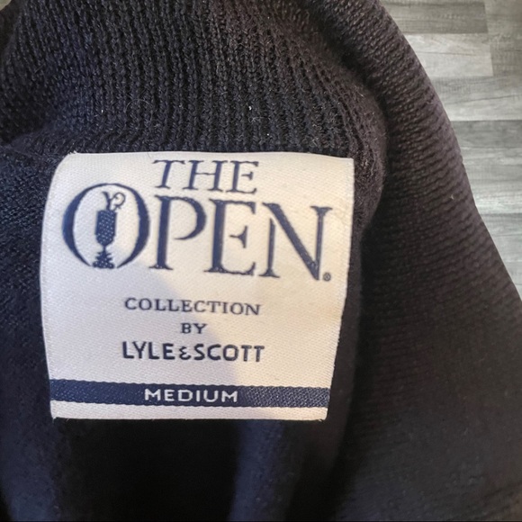 Lyle & Scott The Open Quarter Zip Sweater Size Medium Navy Blue Wool Knit Golf - Picture 6 of 6